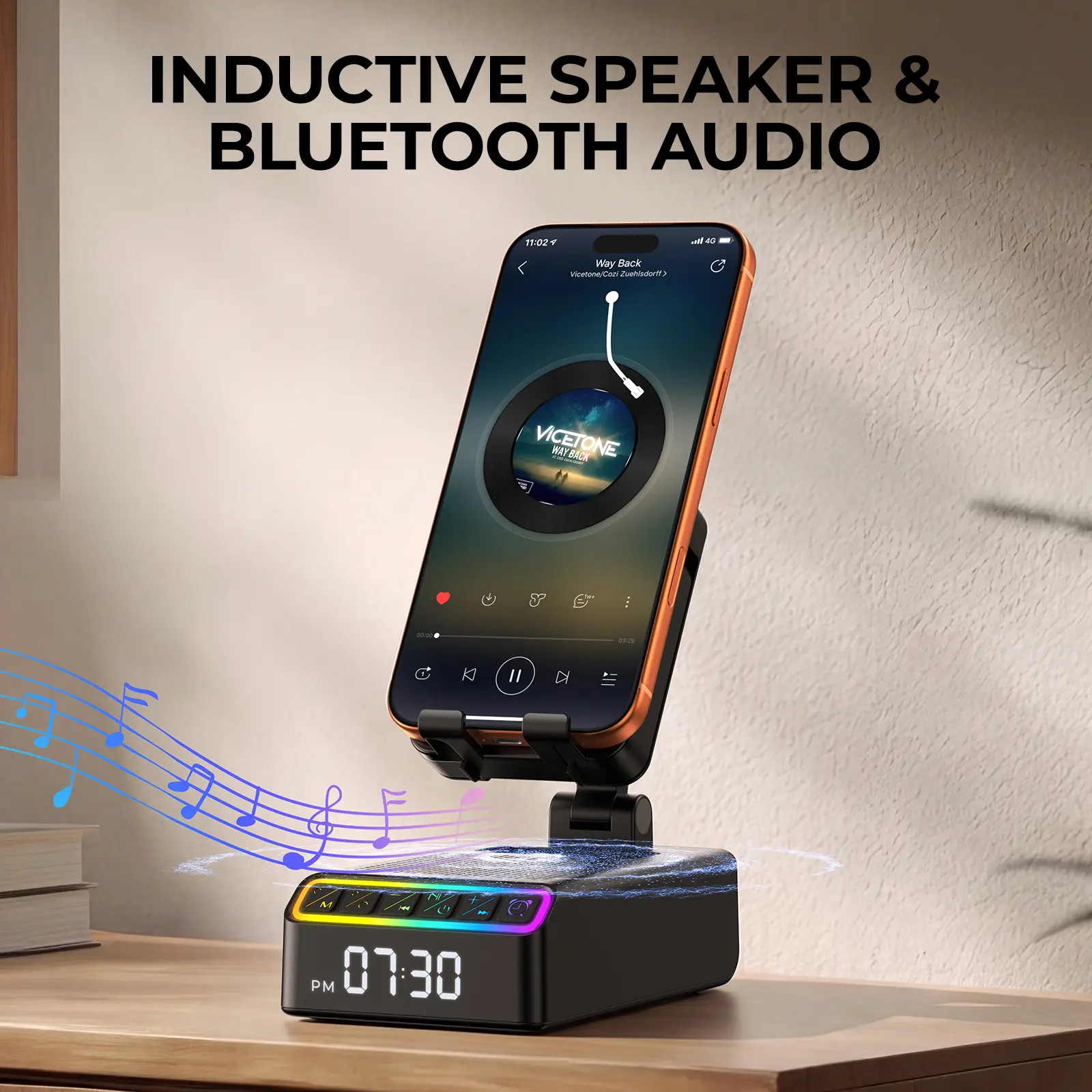 Adjustable Silicone Bluetooth Speaker with LED & Mobile Phone Holder (Black) - High-Definition Stereo Sound, Anti-Slip Design, Cool Tech Accessory for Men, 2026 Dormitory Essential
