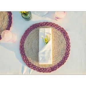 Round placemat with lavender edges, Colorful round placemat, natural fiber round placemat dining table decor , Handmade Placemat