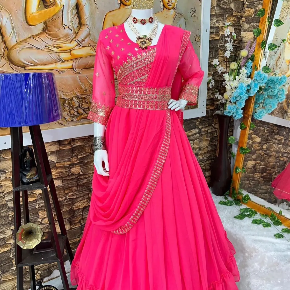 NEW HEAVY DESIGNER BEAUTIFUL GOWN WITH BELT Embroidery size M/38 available