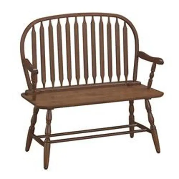 Elm Windsor Wooden Bench - Classic Traditional Indoor Stool & Bench with Wood Frame, Windsor Back, Spindle Slats, Antique Finish for Home Decor, Bedroom, Entryway