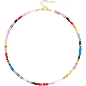 NC10 Beaded Necklace for Women, Colorful Gemstone Boho Bead Choker for Beach, Trendy Summer Natural Stone Jewelry Gifts