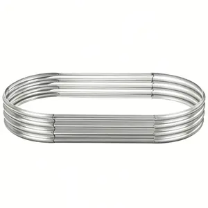 Galvanized Raised Garden Bed Kit – Oval Metal Planter Boxes for Vegetables, Outdoor Galvanized Steel Planter with Rubber Safety Edge, Open Bottom for Drainage, Easy Assembly with Gloves