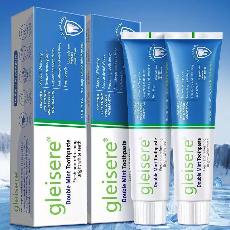 Double Mint Toothpaste: Five-fold protection for a bright smile and long-lasting minty freshness, gentle yet effective cleaning.