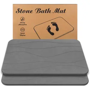 Stone Bath Mat, Diatomaceous Earth Shower Mat, Non-Slip Super Absorbent Quick Drying Bathroom Floor Mat,2 Pack, Grey