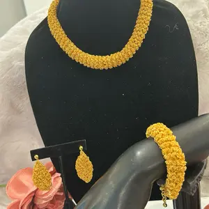 24-Carat Gold Plated Indian Classic Necklace Set with Bracelet