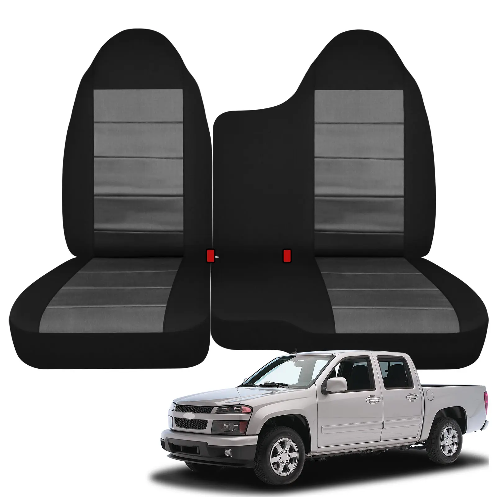 Front 60/40 Split Bench Car Seat Protectors for 2004-2012 Chevy/GMC Colorado & Canyon [No Center Armrest], Heavy-Duty Foam-Padded Fabric, Black & Charcoal Gray 2-Tone Car Seat Accessories for Vehicle Interior, Seat Cover For Car