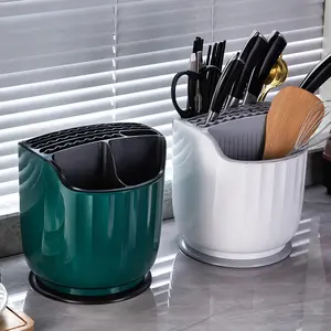 Multi-Functional Sturdy Kitchen Rotating Knife Holder & Utensil Organizer - Space-Saving Cutlery Storage Box with Integrated Chopstick Holder for Home Use