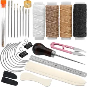 33 Pcs Book Binding Kits with 4 Pcs Bone Folder Paper Creaser Paper Folding Tool Bookbinding Needle Waxed Thread Steel Ruler Awl for Bookbinding Paper Card Crafts