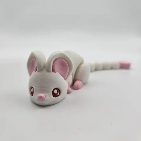 Albino Mouse with Heart Tail | 3D Printed Articulating Figurine Great Gift and Desk Figure