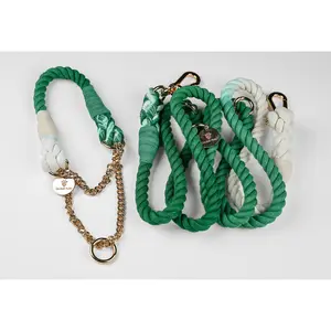 Dalisay Pure Classic Teal Beyond Par Cotton Rope Dog Leash & Collar Set - Soft Breathable Reinforced Thread High-Quality Hardware Multifunctional Leash