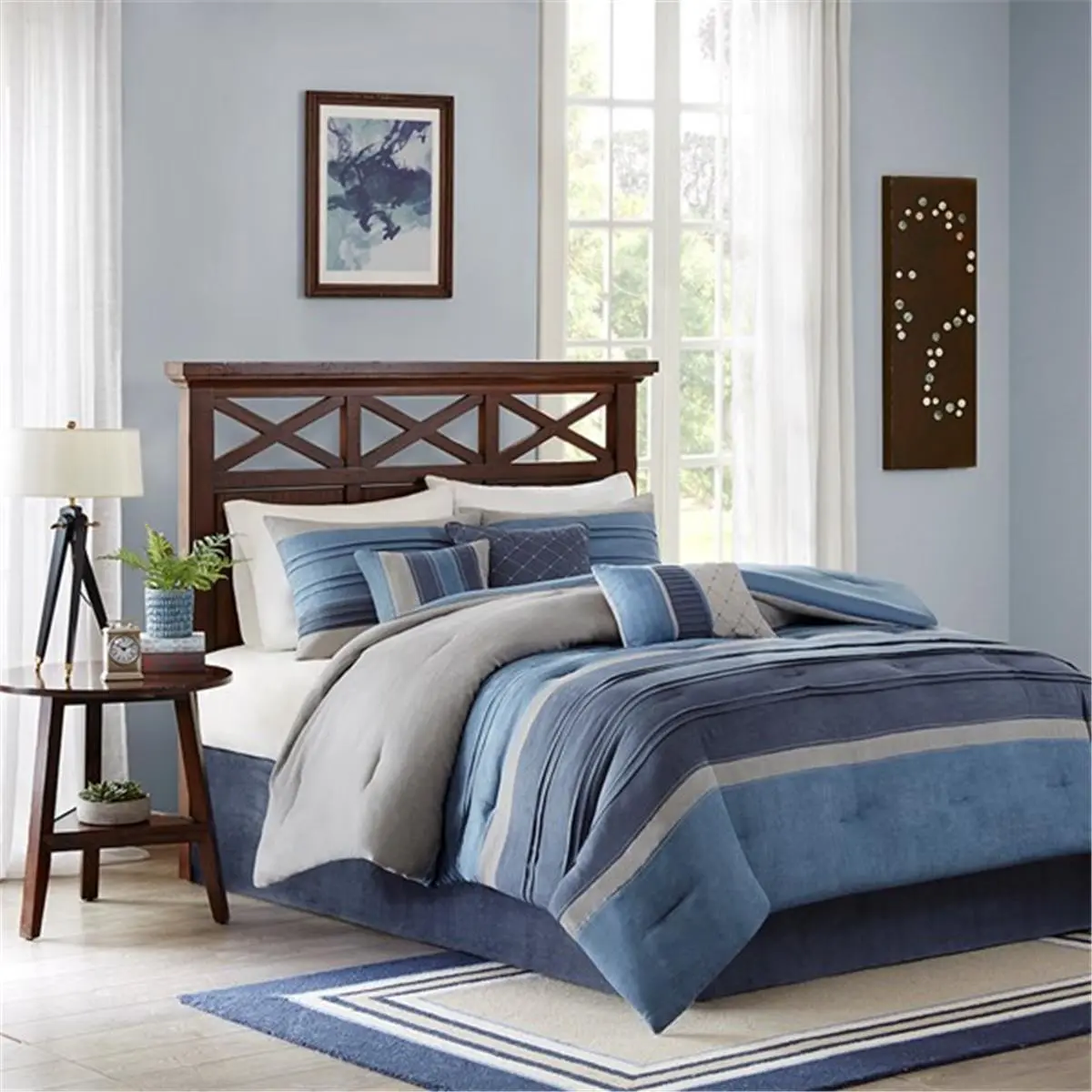 212 MAIN King-Size Soft Bedding Sets - 7-Piece Collins Comforter Set with Pleated Look, Quilted Detail, Navy Reptile & Amphibian Pet Decoration