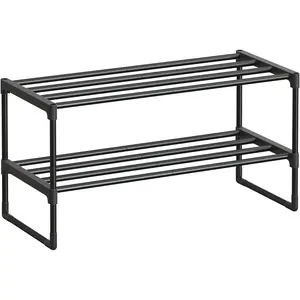 Shoe Rack, 2-Tier Shoe Organizer, Metal Storage Shelf, Upright or Upside Down, for 6-9 Pairs, Stackable, for Entryway, 11.8 x 26.8 x 13.2 Inches, Black ULSA202B01