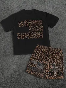 "Motion Different" Leopard Print T-Shirt and Shorts Set | Hip Hop Streetwear Two-Piece Outfit