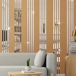 10 pieces of silver acrylic Reflective mirror wall sticker | 2X50Cm self-adhesive waistline decorative strip, easy to install without holes, suitable for fashionable living rooms, bedrooms, ceiling frames, TV background wall decoration