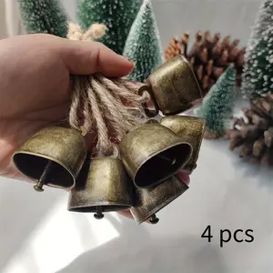 6pcs Cast Iron Cowbells with Rope, Clear Loud Sound for Christmas, Halloween, Easter, Thanksgiving Decorations, Hanging Bells for Tree, Door, Pet Accessory, Christmas Bells