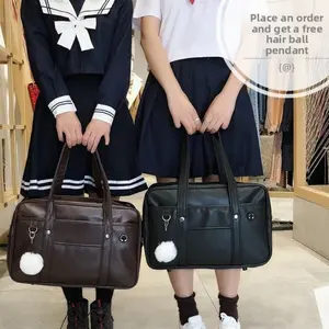 Japanese Casual PU Shoulder Bag Anime Uniform Style School Bag for Junior High Students Tote Handbag