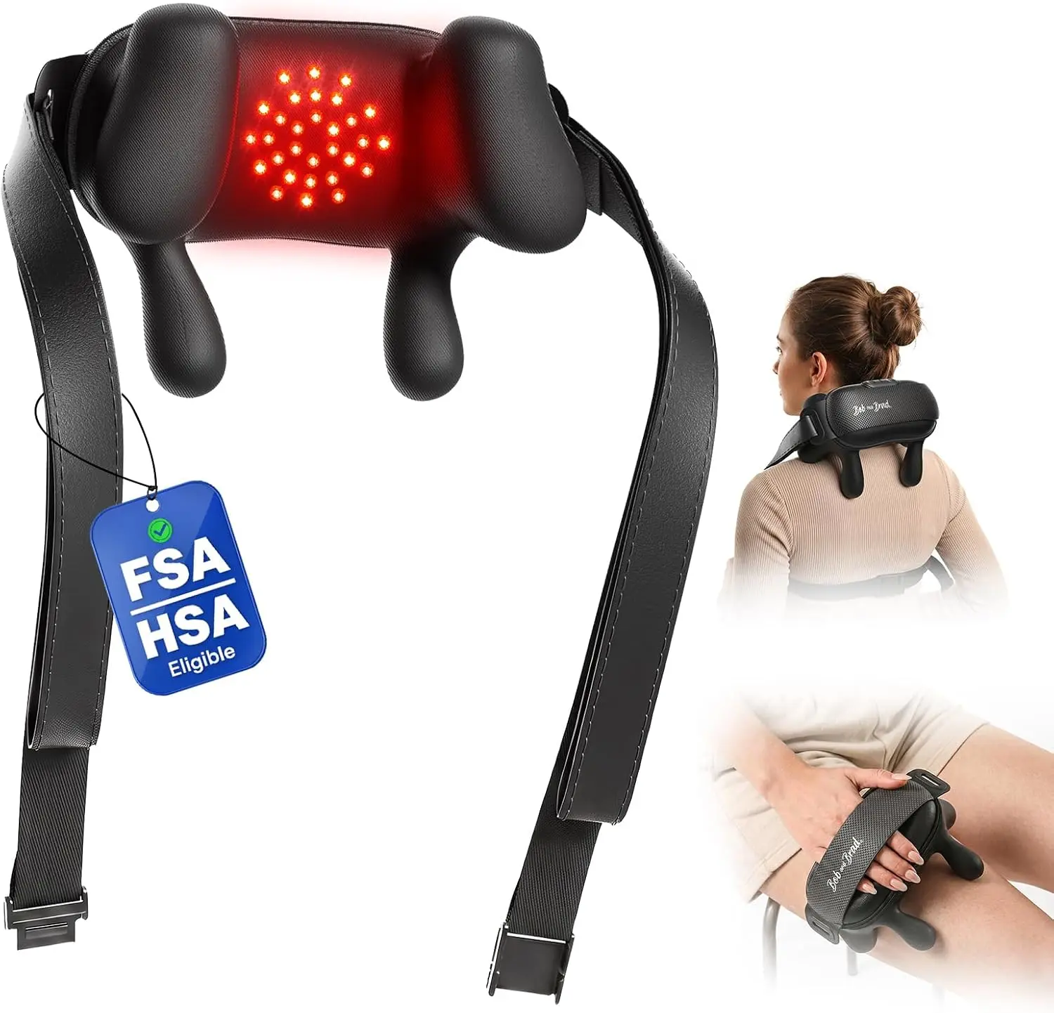 Bob and Brad Neck Massager with Near Infrared Heat & Red Light, Wearable Deep Tissue Kneading for Pain Relief