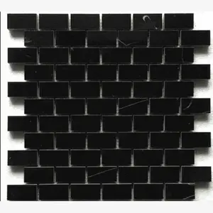 Nero Marquina 1×2 Brick Polished/Honed Marble Mosaic Sample