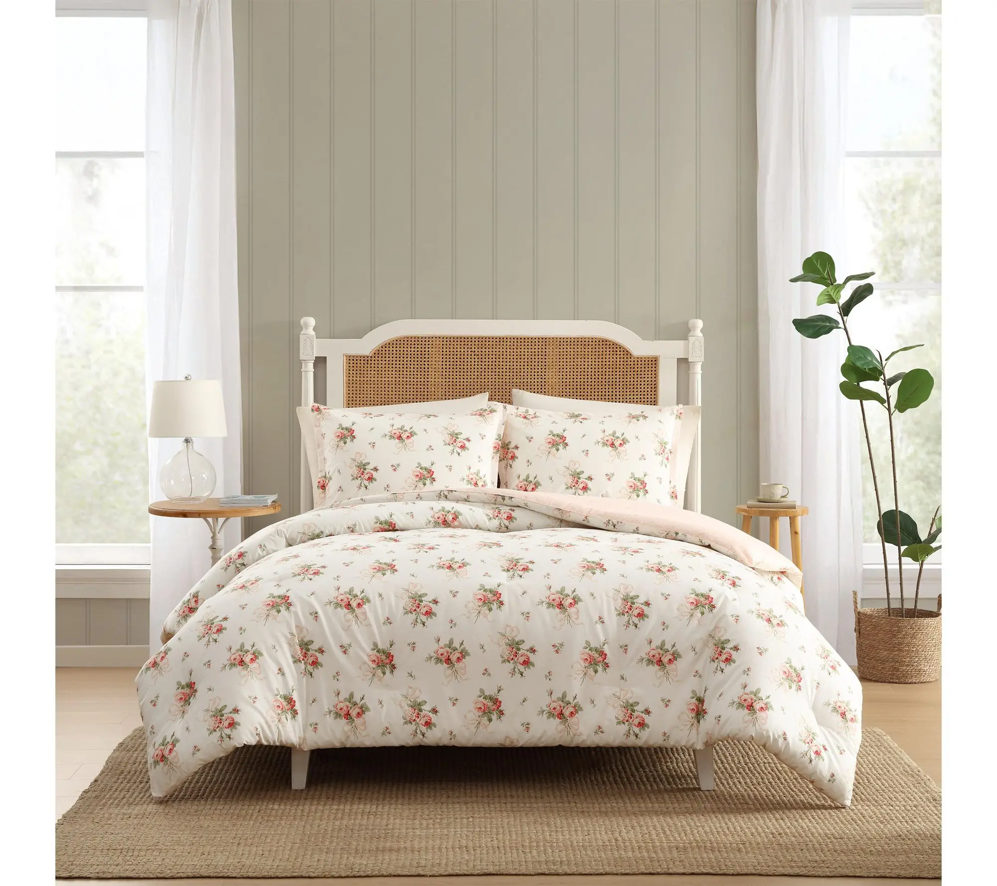Laura Ashley Ribbon Bouquet Red Cotton Twin Comforter Set
