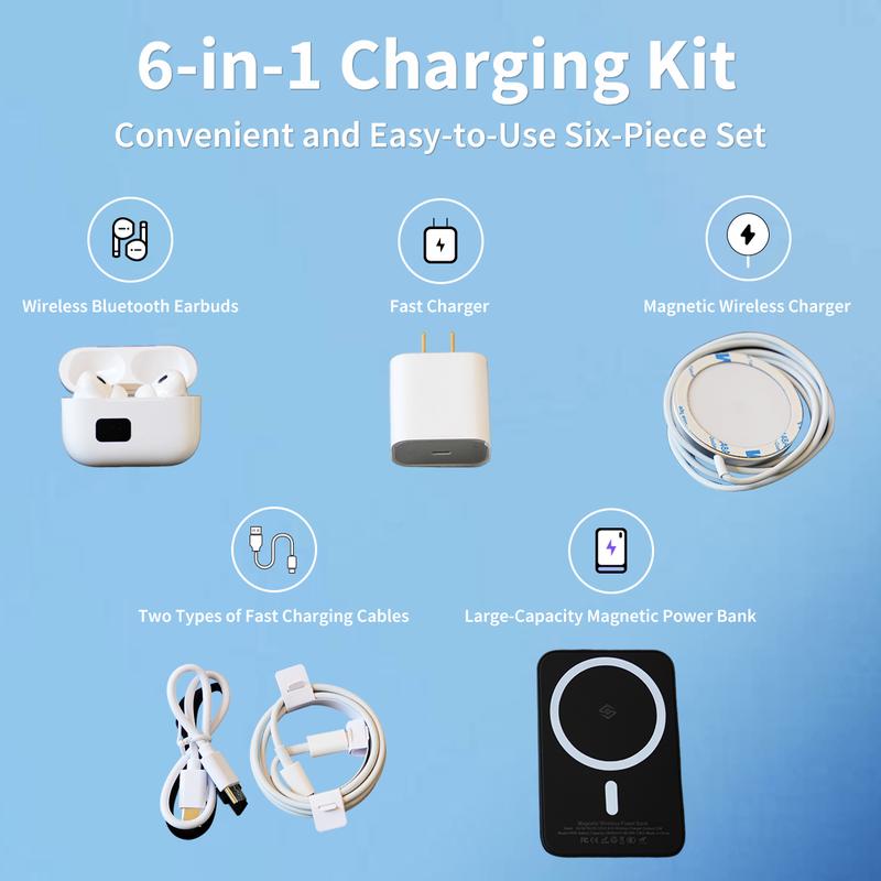 TikTokShopBlackFriday& Christmas Gift: 6-in-1 Magnetic Charging Kit ，Magnetic Power Bank,wireless Bluetooth earbuds, Fast Charger, Wireless Charger, C to C+Type-C to Lightning, Fast Charge Adapter, Portable & Compact.  #BlackFridayDeals #BlackFriday