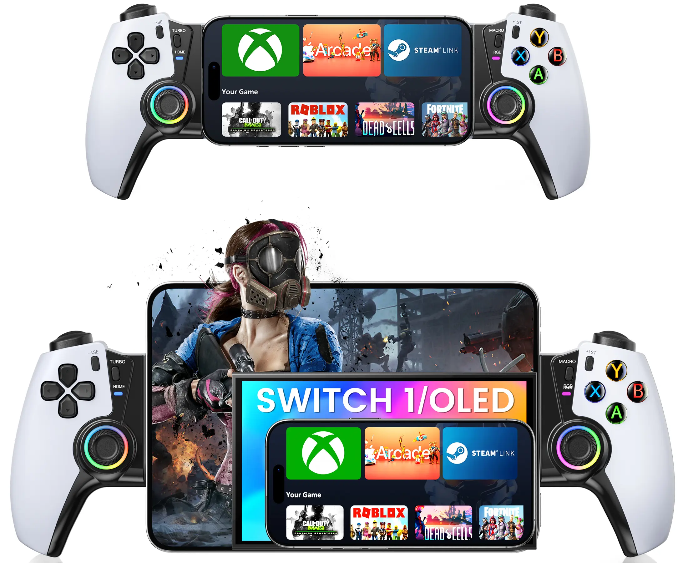 BEBONCOOL Custom Portable Magnetic Wireless Smartphone Gaming Controller with Hall Effect Joystick, Turbo, Low-Latency Bluetooth - Multi-Platform for iPhone, Android, Switch Series, iPad Mini, Xbox Game Pass, Steam Link, Cloud Gaming Accessories