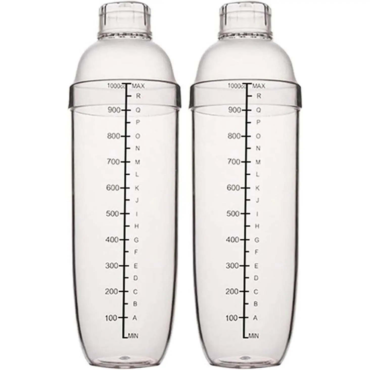 2 Pcs Plastic Cocktail Shaker, Drink Mixer Boba Tea Shaker, Professional Bar Tools Set (33oz/1000cc)