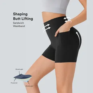 Halara UltraSculpt High Waisted Scrunch Butt Lifting Tummy Control Pocket Shaping Workout Biker Shorts 3''