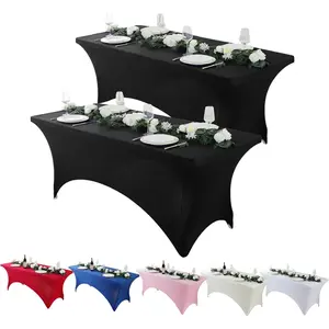 2 Pack 8ft Black Spandex Tablecloth – Fitted Stretch Cover – for Folding Tables – Wrinkle-Free, Washable – for Parties, Weddings, Events