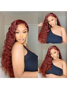 5x5 Reddish Brown Deep Wave Lace Front Wigs Human Hair Wigs for Women Lace Frontal Wig Pre Plucked 180% Density Auburn Wig Human Hair Wavy
