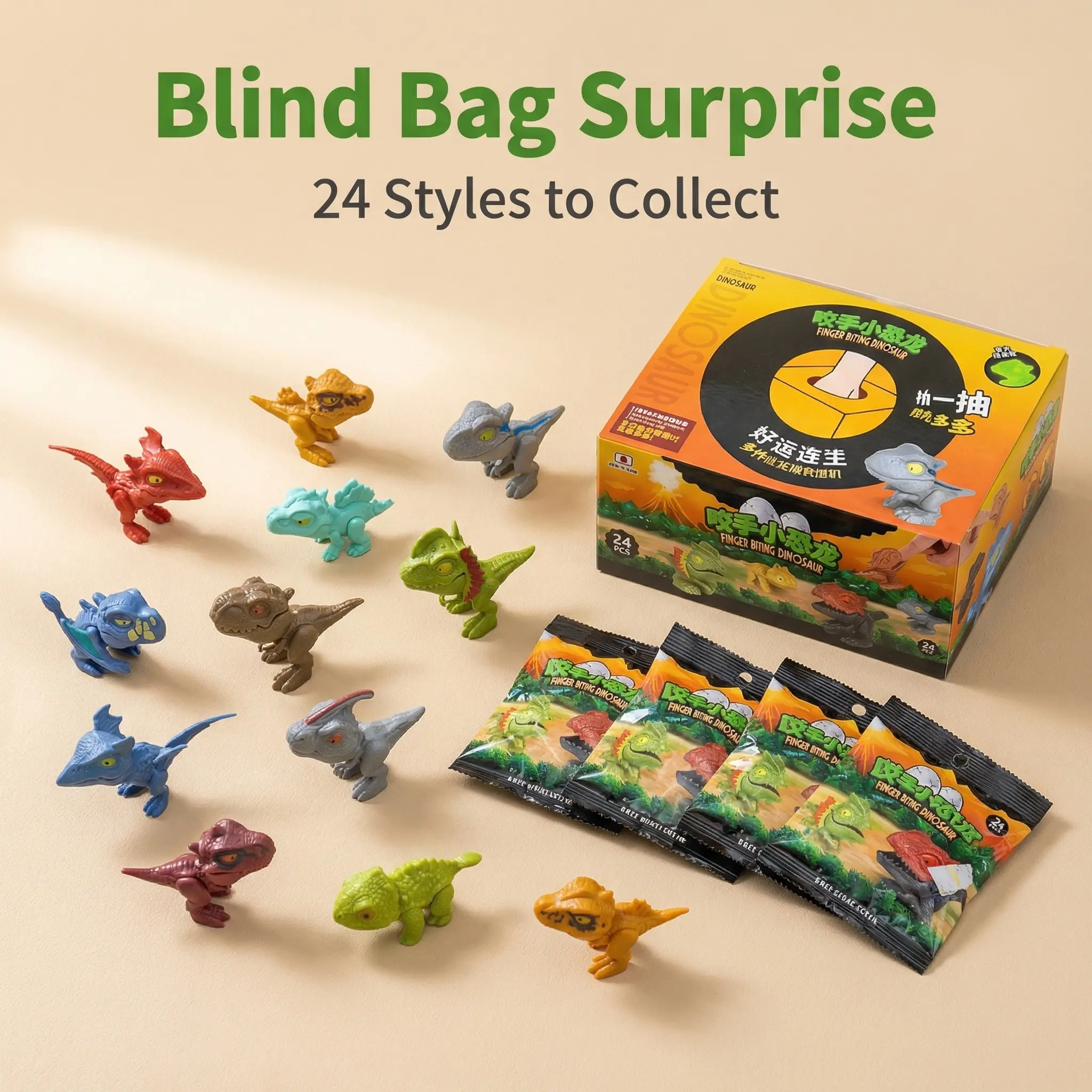 24 Assorted Styles Random Plastic Mini Bite Feature Dinosaur Animal Toys - Small Dino Action Figures Blind Bag, Fidget Statues, Mini Gifts for Kids Birthday Party Favors, Classroom Rewards, Animals