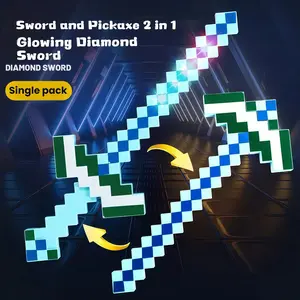 Minecraft Glowing Pixel Sword Toy, Multi-Color Flashing Lights, Sword and Pickaxe Set, Kids Role Play Costume, Light-Up, Multiple Colors, Deformable