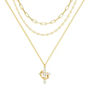 TEWIKY Gold Layered Three-Layer Necklace Dainty Simple Pendant with Elegant Hypoallergenic Jewelry Party Daily Wear For Women Fashion Items Holiday gifts