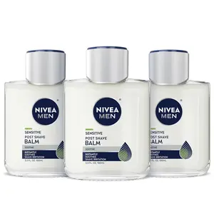 NIVEA MEN Sensitive Post Shave Balm, with VitaminPro Complex, Alcohol Free After Shave Balm for Men, 3.3 Fl Oz Bottle, Pack of 3