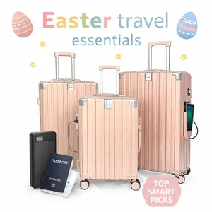 GMZGZN 3-pcs luggage set with TSA lock New USB Charging Port Cup Holder luggage Silent Universal Wheel  black Travel suitcases