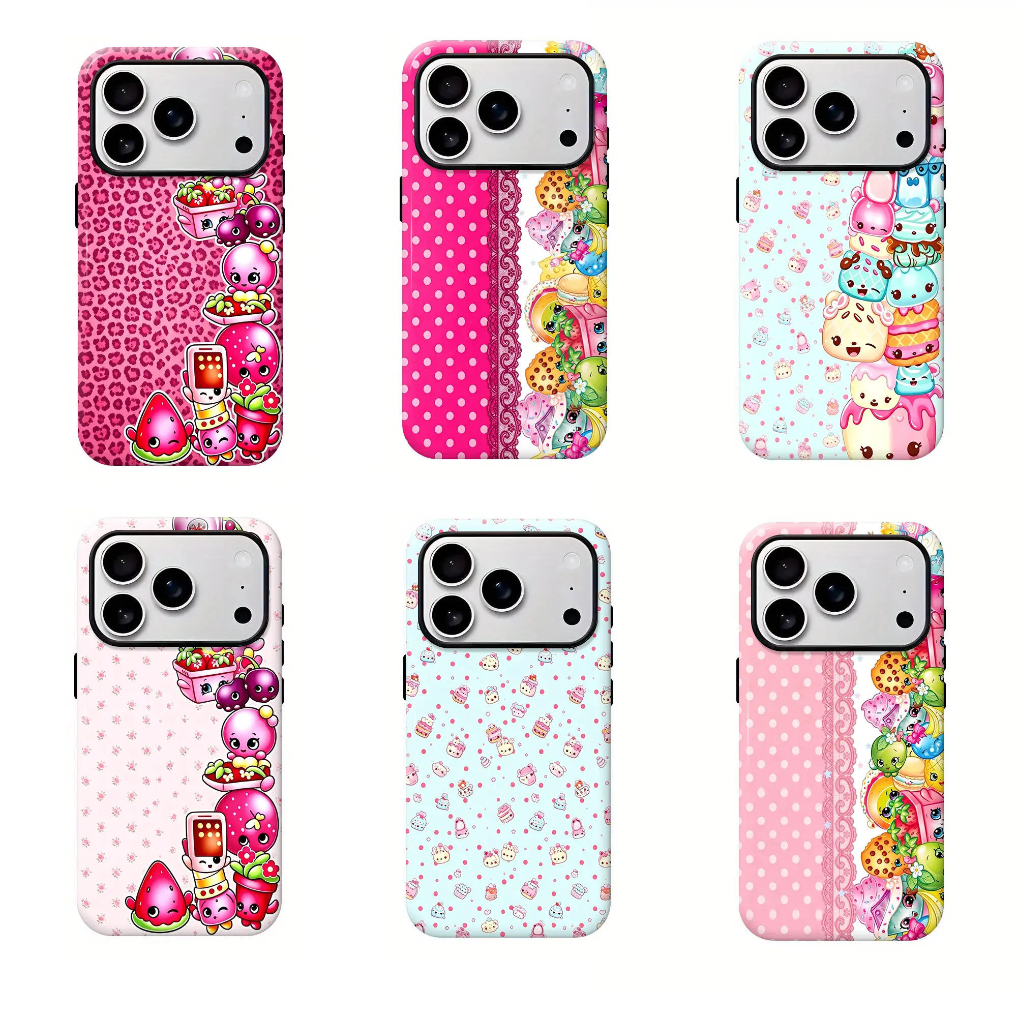 1pcs shopkins Pink Polka Dots And Colorful Fruits Suitable For 17 Pro Max/ 16 Pro MAX/15 Pro Max/14 /13/12/11, Personalized Phone Case For Men And Women,They Are Excellent Gifts For Girlfriends, Boyfriends And Family Members For Christmas And Halloween.