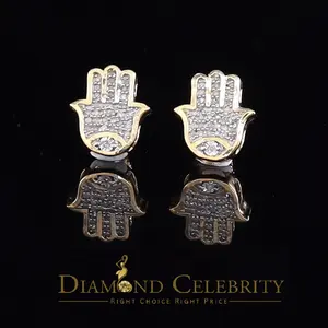 Diamond Celebrity's Hamsa Style 925 Sterling Yellow Silver 0.25ct Diamond Women's & Men's Earrings