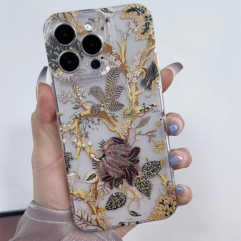 Floral Pattern Phone Case, Anti-drop Shockproof Phone Protective Cover, Phone Accessory Compatible with iPhone 6 7 8 X XR XS 11 12 13 14 15 Pro Max