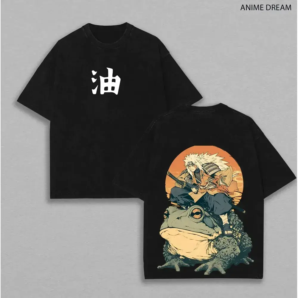 Jiraiya – Naruto anime double-print vintage washed unisex oversized heavy cotton T-shirt; gift for anime fans; apparel for anime lovers