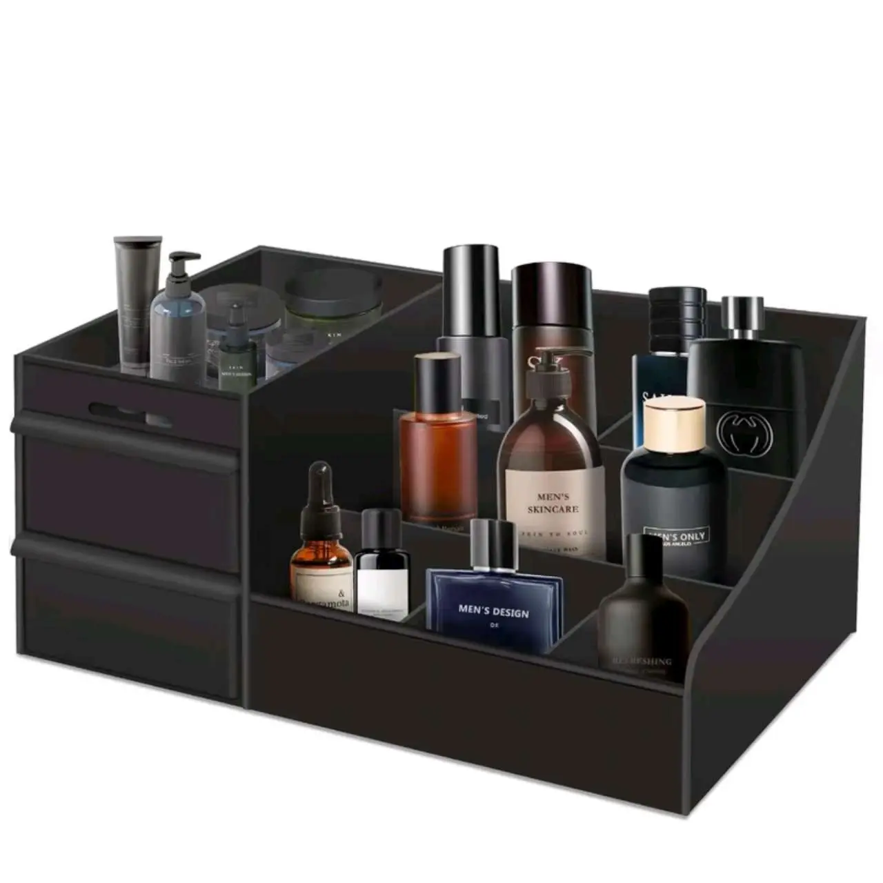 Christmas Men's Sandalwood Perfume Storage Box, Large Drawer Desktop Organizer, Multifunctional Storage, for Storing Perfumes, Shaving Products, Skincare, Durable Plastic Organizers, Storage Organizer Unit
