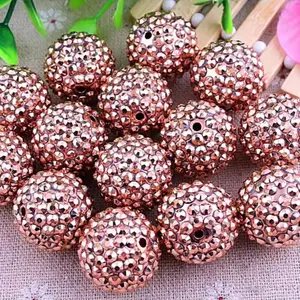 Rose Gold Rhinestone 20mm Beads Set of 5