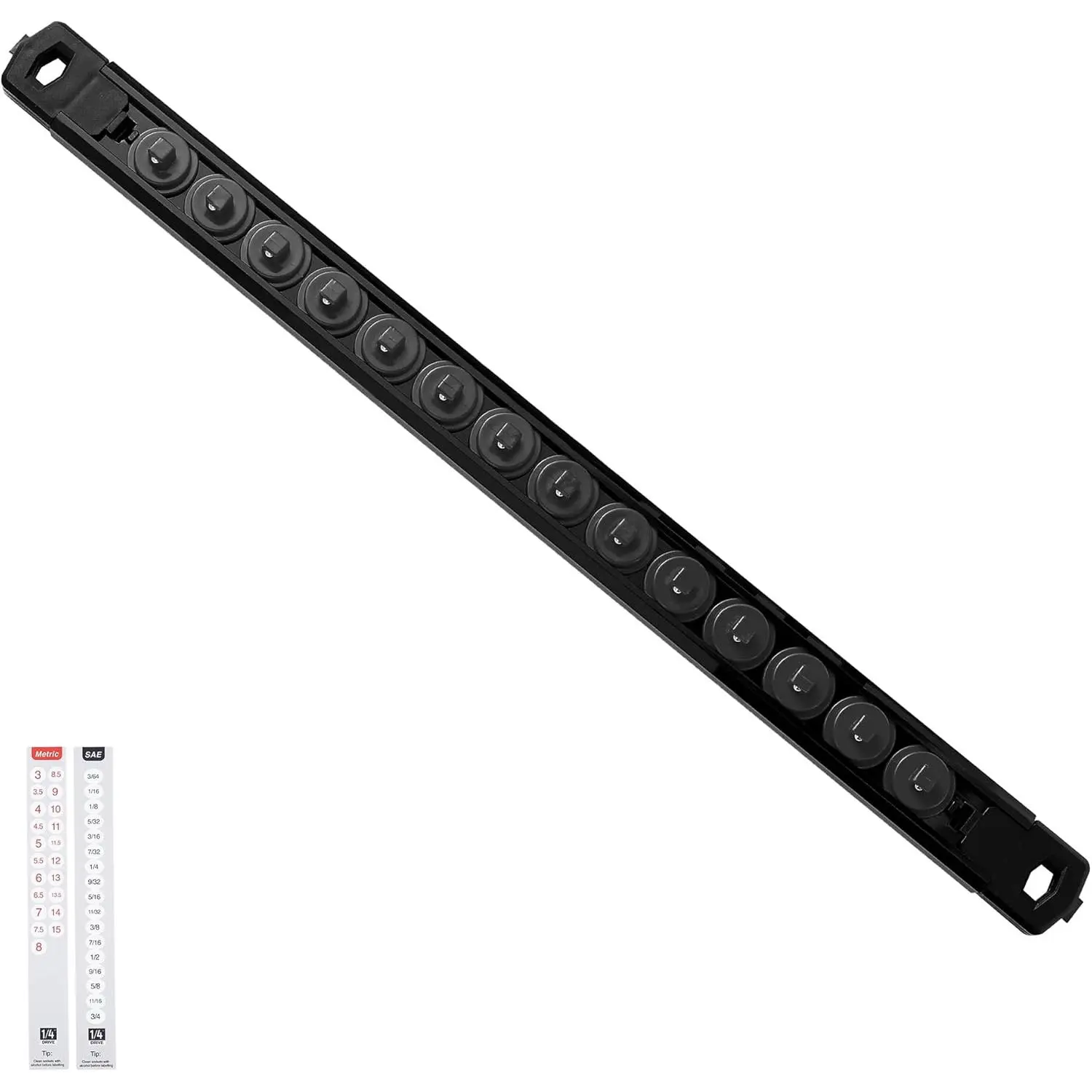 Magnetic Socket Organizer, 1/4-Inch Drive ABS Sockets Rail, Heavy Duty Sockets Holder, Socket Rack Kit 1/4-Inch x 14 Clips