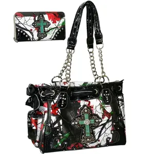 Gold Rush CRL800WC62SET-RD - MUL Women Studded Turquoise Cross Purse Wallet Set with Scarf Tied On - Red & Multi Color