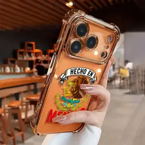 Retro Aztec Mexico Coat of Arms Electroplated Transparent TPU Airbag Shockproof Smartphone Case, Cellphone Protector Accessory for iPhone 17,16,15,14,13,12,11 Pro Max - Handheld Simple Fashionable Soft Cover
