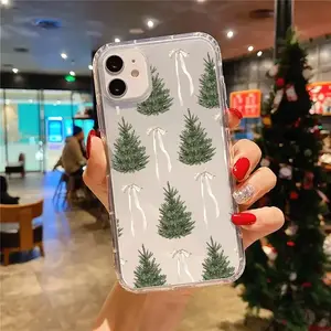 Cute Christmas Tree Bow Aesthetic Clear Phone Case Cover for iPhone 17 Pro Max Plus Air/16 11 12 13 14 15 17 Pro Max Plus  Case Christmas Gifts for Women and men