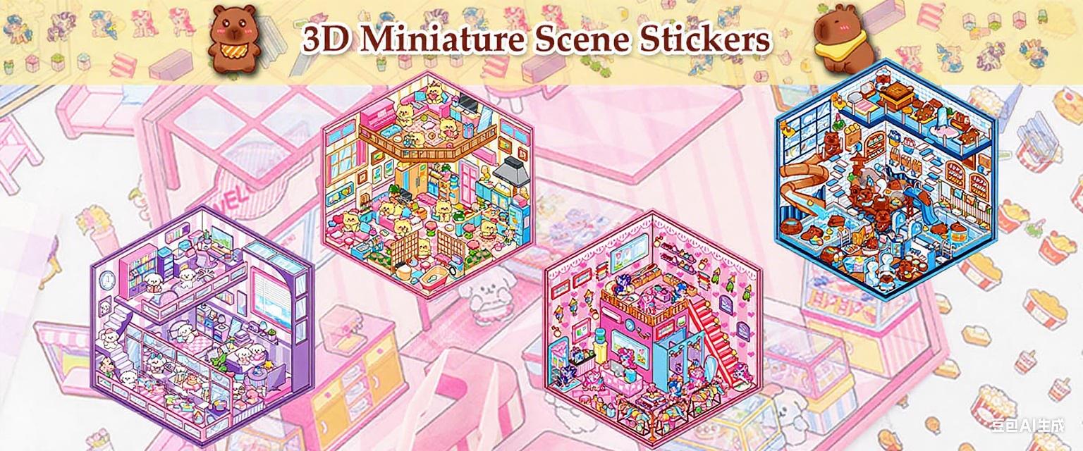 DIY 3D House Stickers, Sticker Book, Fun DIYStickers Scene Make Your Own Mini House CuteCartoon Animal Scene Sticker for Kids AdultSticker Art Relief Stress Pass The Time