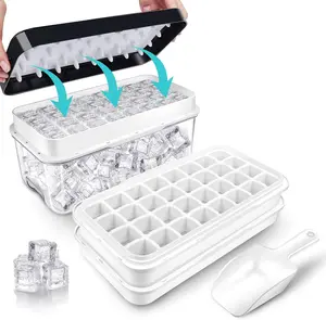 Ice Trays for Freezer Vacuum Seal Ice Cube Container with Lid and Bin, with 2 Trays 1 Ice Bucket and Scoop