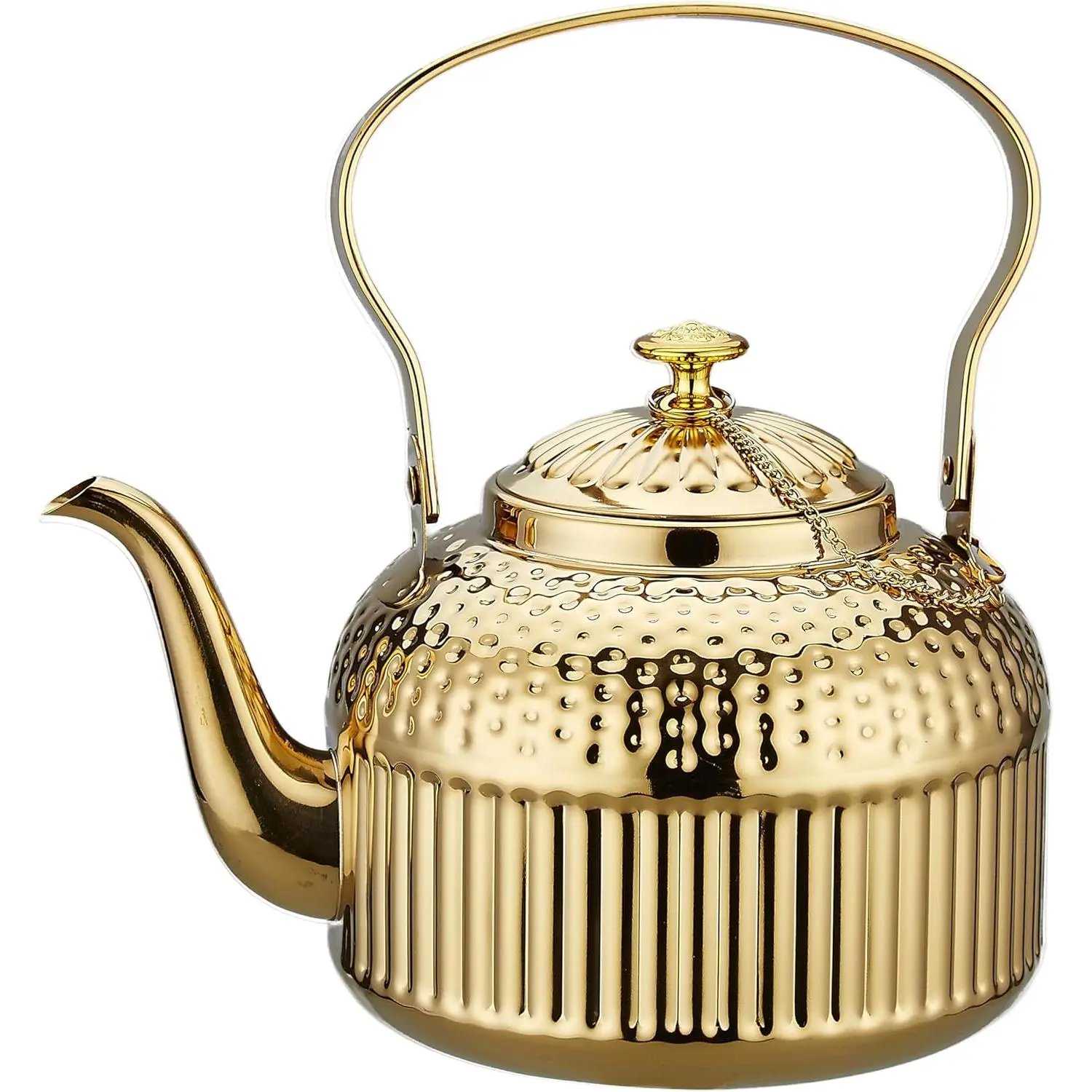 1.4L Antique Stainless Steel Teapot with Sunken Tea Filter - 45 Oz Gold Kitchen Teapot, Large Caliber, Laser Welded, Compatible with All Stoves & Teacups for Tea Brewing, Equipped With Sunken Tea Filter