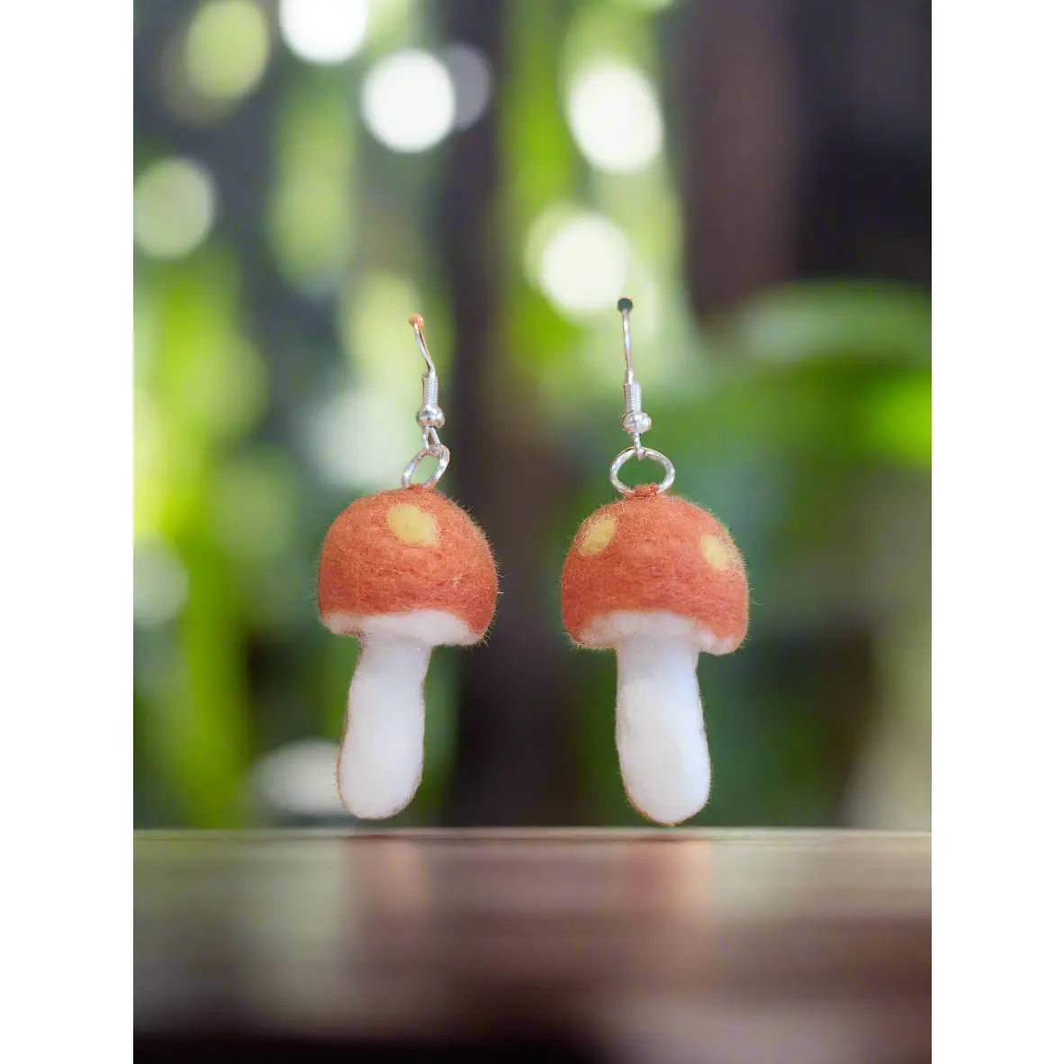 Orange and White Mushroom Mini Needle Felted Dangle Earrings
