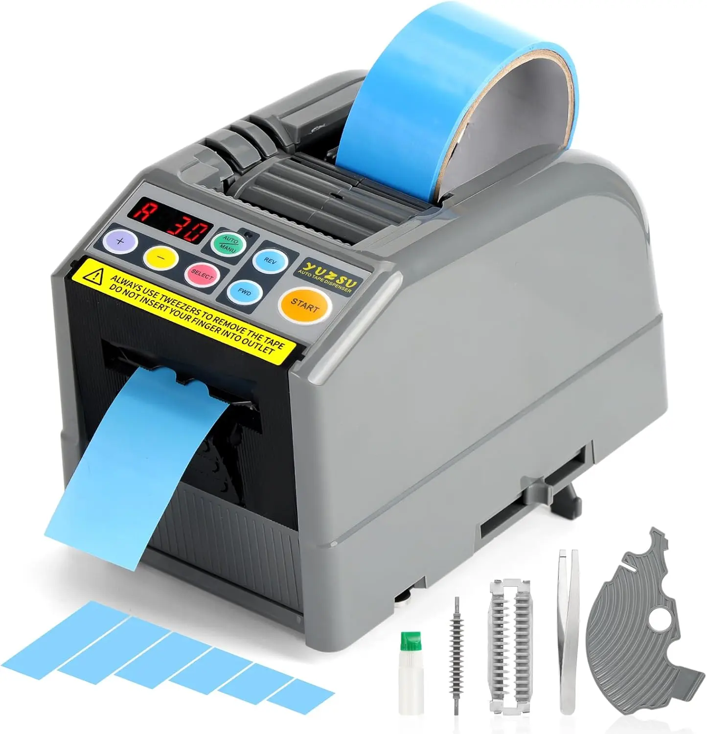 Ribbon Cutting Machine, Semi-Automatic Tape Dispenser, 6-60mm Width, 5-999mm Length, Transparent/Double-Sided Tape, Part Number YUZSU-9, Plastic