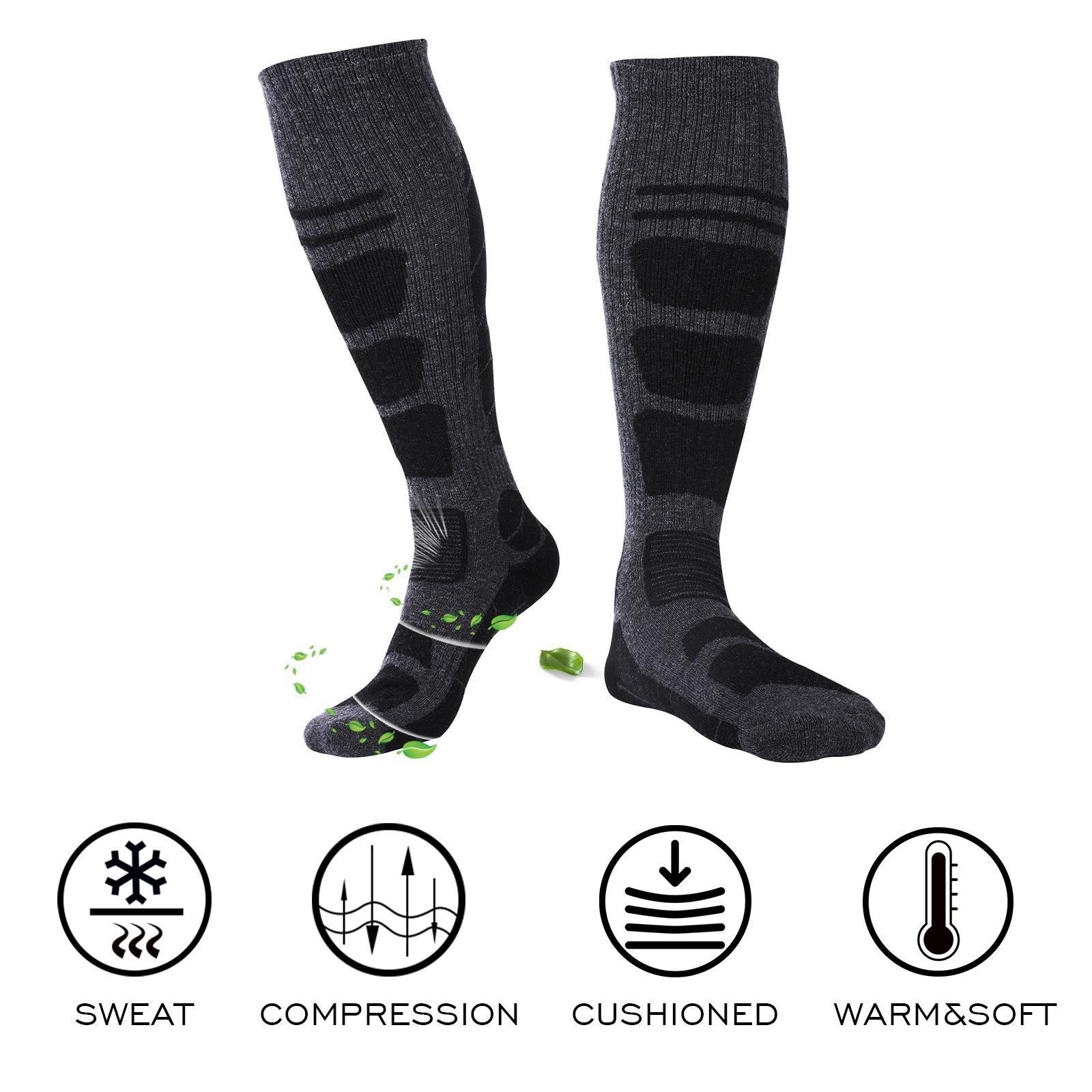 Winter Thermal Ski Socks - 3 Pair Pack Wool Blend Knee High Socks for Men & Women Snowboarding